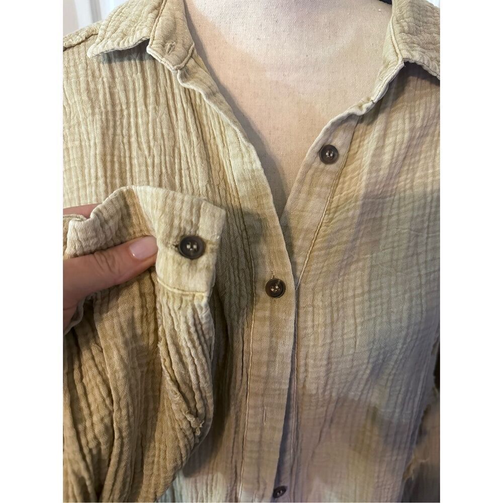 Easel Collared Cotton Long Sleeve Button Up Shirts Tan Size Small cover up - Picture 4 of 8